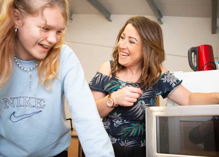 case manager interacting with young client